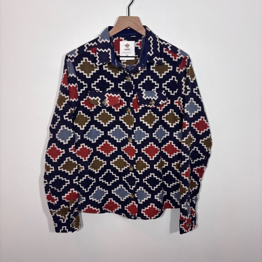 Rabbit High Country Ls Wool New With Tags Size Large Blue Stairstep Diamond — image 6 of 8